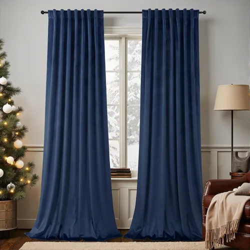 Vista 23 de Cortinas de terciopelo opacas para oscurecer la habitación de 63 pulgadas de largo para sala de estar, comedor, 2 paneles, privacidad pesada