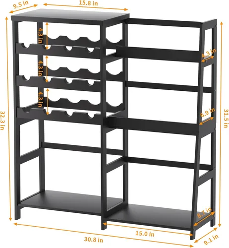 Vista 4 de VASMIA Soporte versátil para licor para bar en el hogar, estante para vino, mesa de bar con botella de licor trapezoidal de bambú, gabinete