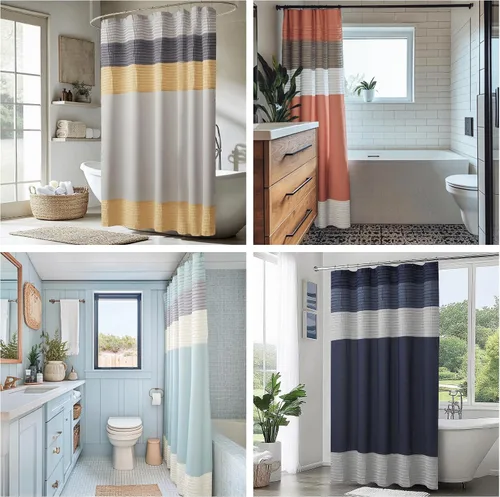 Vista 6 de Madison Park Amherst - Cortina de ducha para baño, 72 x 72 pulgadas, seda sintética, color aguamarina Clásico moderno, brillo ligero, a rayas