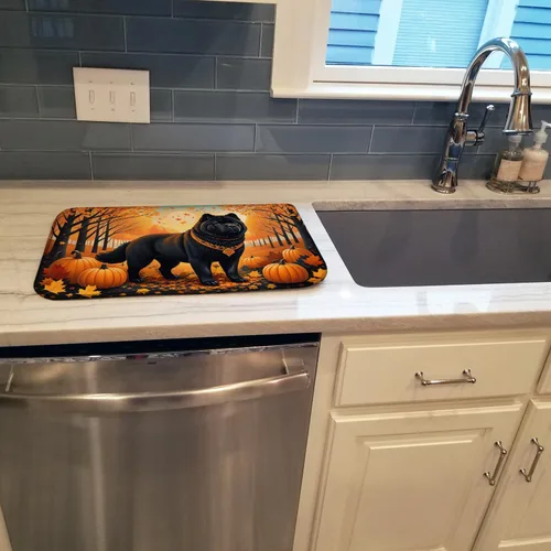 Vista 2 de Caroline's Treasures DAC1036DDM - Tapete de secado de platos negro Chow Chow Fall absorbente para secado de platos para encimera de cocina, tapete