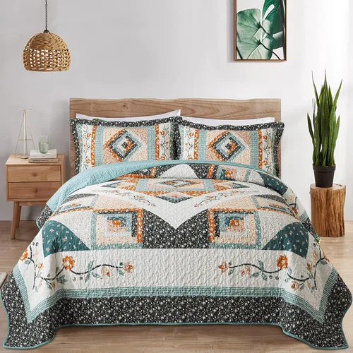 Vista 39 de VAPUTAR Juego de ropa de cama de edredón de 100 % algodón, tamaño Queen