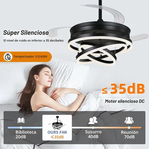 Vista 7 de Ventilador de techo retráctil, ventiladores de techo tipo araña de 42 pulgadas con luz, ventilador de techo moderno tipo araña para dormitorio, sala