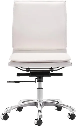 Vista 4 de Zuo Lider Plus Silla de oficina sin brazos, color blanco, silla de oficina blanca, estilo moderno, piel sintética, felpa y tela de piel sintética