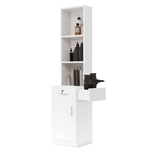 Vista 13 de Paddie Estaciones de peluquería de montaje en pared para estilista, juego de equipos de peluquería para estilista, muebles de spa de belleza