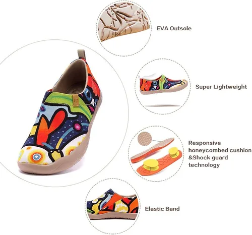 Vista 6 de UIN - Tenis informales tipo mocasines para mujer, de punto, pintados, suaves y cómodos para caminar
