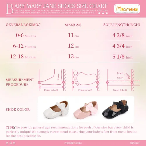 Vista 6 de Miamooi Zapatos de vestir de boda para bebés y niñas, zapatos de ballet con lazo de princesa Mary Jane, zapatos planos para primeros pasos, zapatos