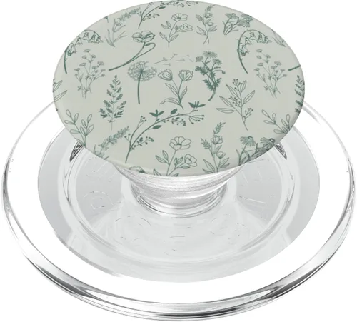 Vista 8 de Patrón de flores silvestres verde salvia PopSockets estándar PopGrip