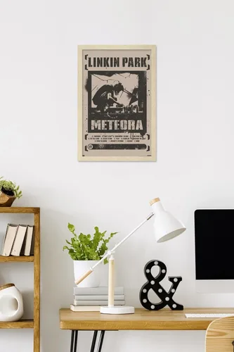 Vista 2 de Linkin Park - Póster de pared Meteora, 22.4 pulgadas de largo x 14.7 pulgadas de ancho, versión rubia enmarcada