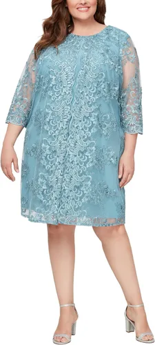 Vista 7 de Alex Evenings Vestido recto con cuello redondo y chaqueta para mujer de talla grande Paloma