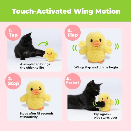 Vista 2 de Catify Best Pet Supplies - Juguete para gatos de patito, pollo y pájaro, alas activadas por movimiento, chirridos realistas, felpa infundida