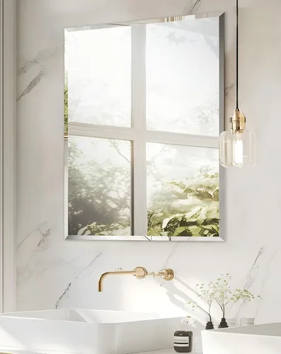 Vista 20 de Espejo de pared ovalado sin marco: Espejo decorativo elíptico de vidrio espejado para tocador con borde plateado biselado para baño, dormitorio
