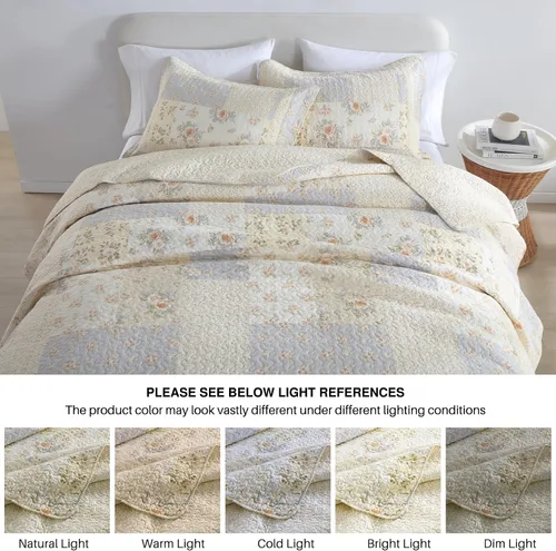 Vista 7 de DDUOXIN - Colcha reversible tamaño King de 100 % algodón, colcha floral a cuadros 120x120 Quilted Bed Spread with 2 Pillow Shams, Farmhouse