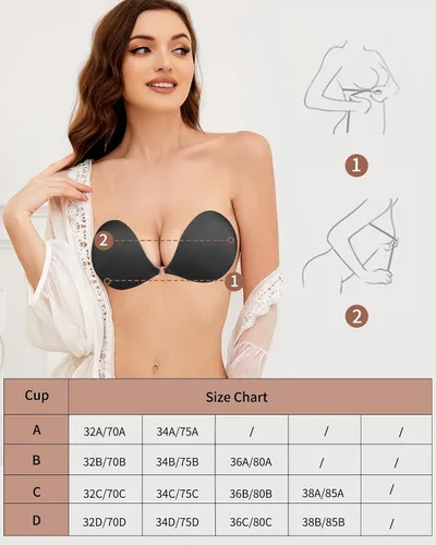 Vista 4 de Sujetador adhesivo sin tirantes, brasier autoadhesivo para mujer, vestido sin espalda con cubiertas para pezones