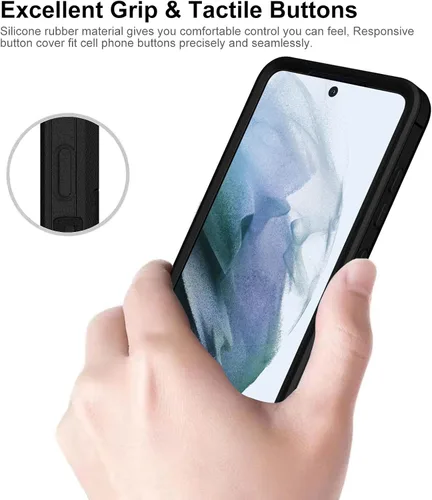 Vista 9 de Funda para Samsung Galaxy S21 FE 5G y protector de pantalla de vidrio, cubierta de puerto a prueba de polvo, protección de cuerpo completo, funda