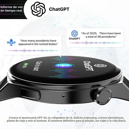 Vista 2 de AI Chatgpt, reloj inteligente para hombre, reloj traductor, rastreador de actividad física con monitor de frecuencia cardíaca y sueño