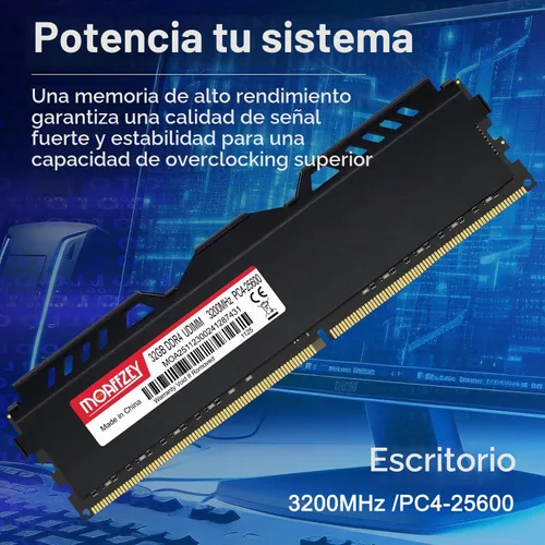 Vista 2 de DDR4 RAM 32GB 3200MHz Módulo de memoria de escritorio PC4-25600 UDIMM sin ECC sin búfer 1.35V 288 pines CL16 para computadora de escritorio