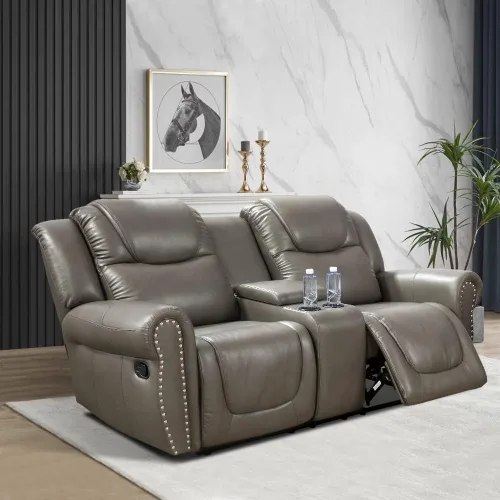 Vista 9 de Sillón reclinable de cuero, muebles de sala de estar, silla reclinable manual, silla de cuero marrón de 1 plaza para sala de estar