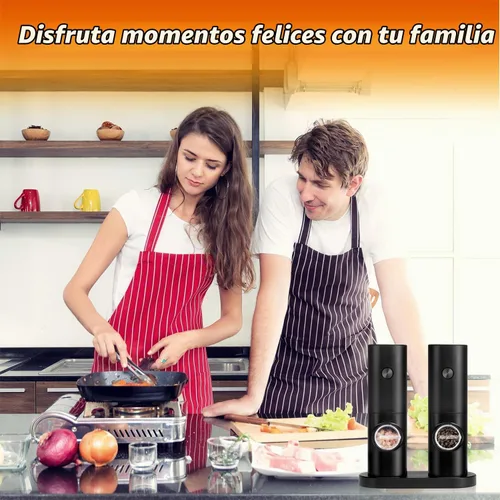 Vista 3 de Juego de molinillo eléctrico de sal y pimienta de 2 piezas - Molinillo automático de sal y pimienta, grosor ajustable, luz LED, operación con una