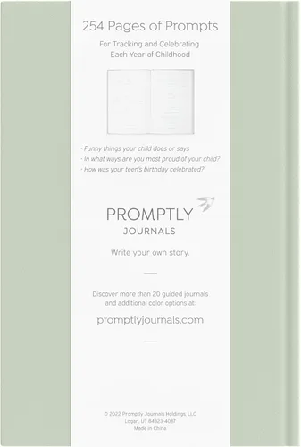Vista 2 de Promptly Journals, Una historia completa de la infancia: desde el embarazo hasta los 18 años (Aloe Green, Leatherette) Libro para bebés y diario