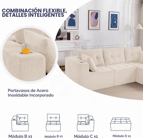 Vista 4 de MAXYOYO Sofá deshuesado, sofá modular en forma de L, sofá de 4 asientos