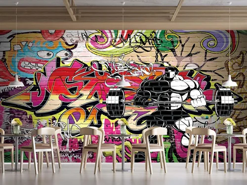 Vista 2 de Graffiti Fitness - Mural de pared para dormitorio, 98 x 71 pulgadas (ancho x alto)