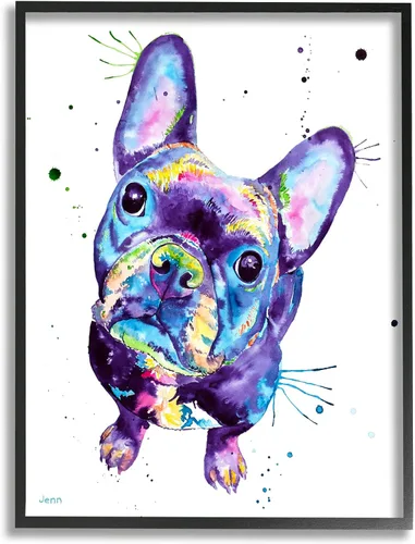 Vista 10 de Stupell Industries Giclée de perro de tono morado de bulldog francés, diseño de Jen Seeley Stupell Industries White, 11 x 14 Inches, Easy to