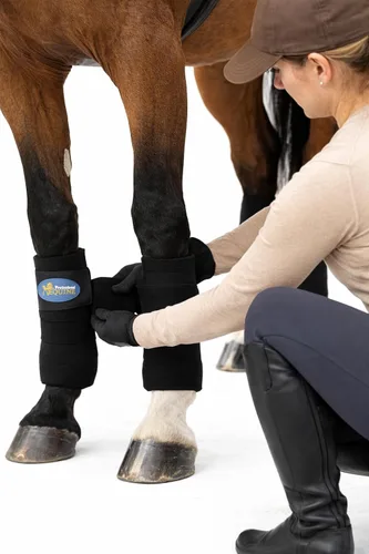 Vista 3 de CHALLENGER 10ft Horse Grooming Leg Polo Wrap Set of 4 Soft Fleece 95R Negro