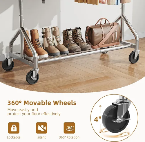 Vista 5 de Simple Trending Perchero resistente con carga de 450 libras, perchero para colgar ropa, perchero con ruedas y estantes, para el dormitorio, cuarto