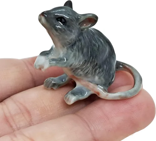 Vista 9 de WitnyStore Pequeña figura de ratón negro de 1¾ pulgadas de largo, hecha a mano, hecha a mano, de cerámica, rata, roedor, animales, porcelana