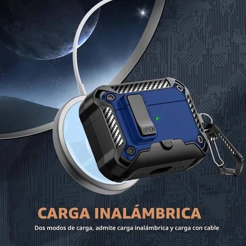 Vista 6 de Funda para AirPods Pro de 2 generación con soporte para teléfono, diseño de interruptor automático de protección completa contra caídas con kit