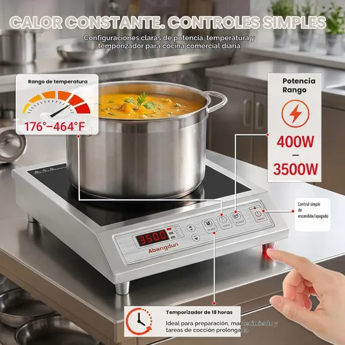 Vista 3 de Placa de cocción de inducción comercial Abangdun 3500W, placa caliente de inducción 220V