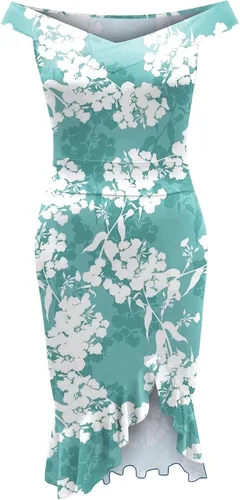 Vista 3 de Vestidos formales florales bohemios para mujer, vestido de cola de pez con hombros descubiertos, vestido vintage con volantes, vestido de verano 2023
