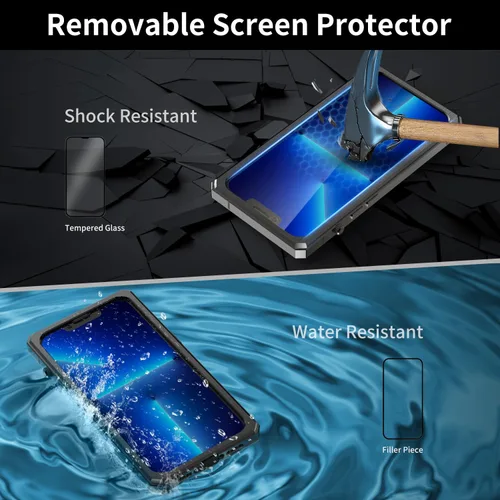 Vista 5 de HUALIMEI Funda de lujo para iPhone 13 Pro 6.1, funda de teléfono de fibra de carbono, armadura protectora militar con protector de pantalla