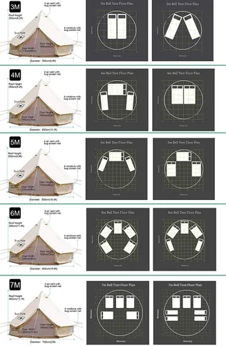 Vista 5 de Tienda de campaña de lona de algodón impermeable para 4 estaciones, impermeable, grande, con agujero para estufa de techo y orificio para cable
