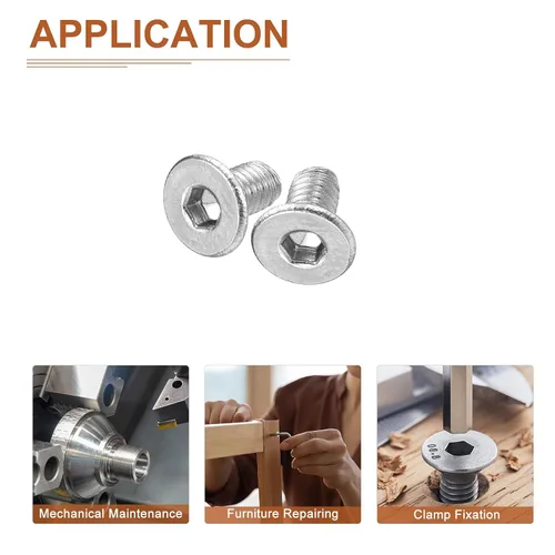 Vista 5 de DTGN Tornillos de cabeza plana con tuerca de vaso hexagonal M3-0.5 x 6 mm, paquete de 100, tornillos de cabeza plana con tuerca hexagonal de acero