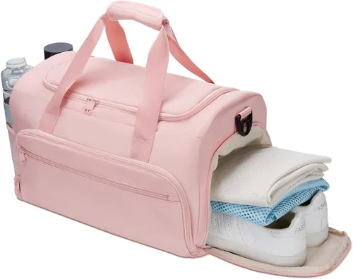 Vista 12 de Bolsa de gimnasio para hombres y mujeres, pequeña bolsa deportiva con bolsillo húmedo y compartimento para zapatos, bolsa de lona resistente al agua