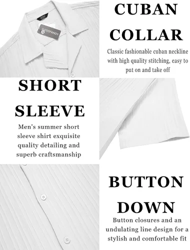 Vista 5 de COOFANDY Camisas casuales de manga corta con botones para hombre, camisa de playa con textura de moda para verano
