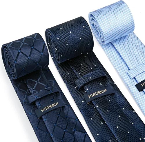 Vista 4 de HISDERN Juego de corbatas extralargas para hombre y pañuelo de bolsillo de 63 pulgadas, colección XL, caja de regalo, corbata, lote de 3