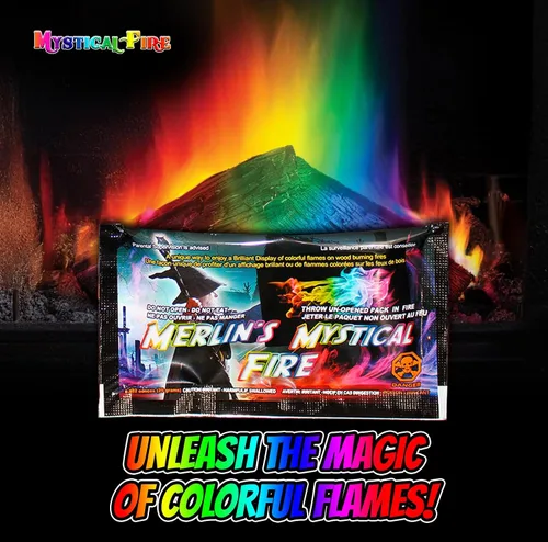 Vista 4 de Merlin's Mystical Fire - Paquete de 6 paquetes que cambian de color, 0.882 onzas cada uno, llamas mágicas multicolor encantadas de larga duración