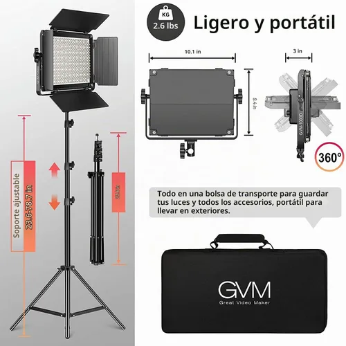 Vista 6 de GVM - Luz de video LED RGB con control Bluetooth, kit de iluminación de video 1000D PRO de 360° a todo color con 736 cuentas LED, 2 paquetes de luz