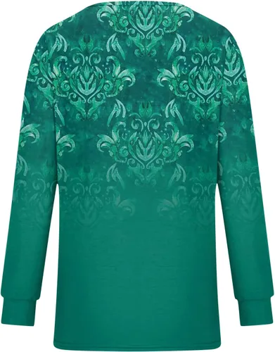 Vista 3 de Camisas para mujer, sudaderas con estampado casual de moda, camisas sueltas, cuello Henley, manga larga, con botones