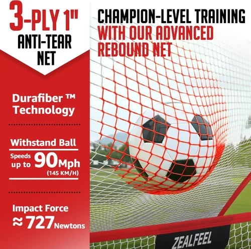 Vista 5 de ZEALFEEL Red de Rebotes de Fútbol, Red de Rebotes de Fútbol 2 en 1, Red Grande de 182 x 142 cm y Red Pequeña de 182 x 46 cm, Red de Rebotes