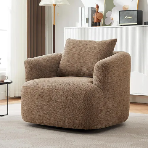 Vista 10 de Silla giratoria de 360°, sofá de 38.2 pulgadas, sofá tapizado de tela Boucle con barril giratorio con una almohada para sala de estar, dormitorio