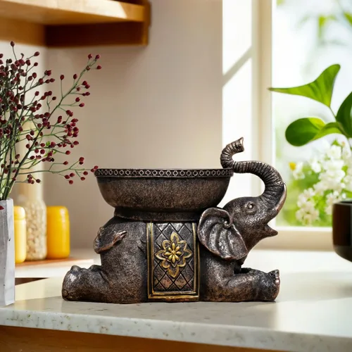 Vista 6 de Escultura de resina decorativa de elefante con bandeja, figura de animal de estilo antiguo para el hogar, oficina, estantería, soporte de TV, regalo