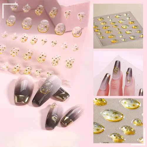 Vista 7 de 6 hojas de calcomanías de arte de uñas en relieve dorado 5D, marco geométrico irregular, diseño de calcomanías huecas para uñas, autoadhesivas