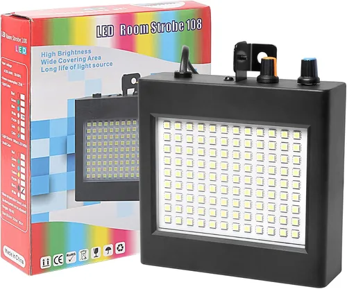 Vista 6 de Luz estroboscópica LED, 108 luces LED blancas intermitentes, flashbulb, estroboflash, estroboflash, cuerpo negro, uso para discoteca, salón