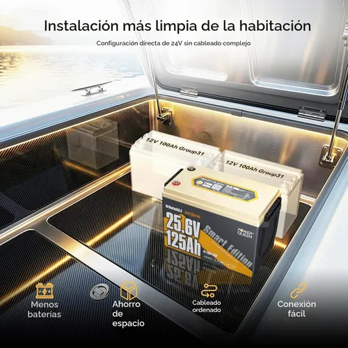 Vista 8 de Power Queen Batería de litio Bluetooth de 24 V 125 Ah con autocalentamiento, motor de arrastre LiFePO4, tamaño mini, protección a baja temperatura