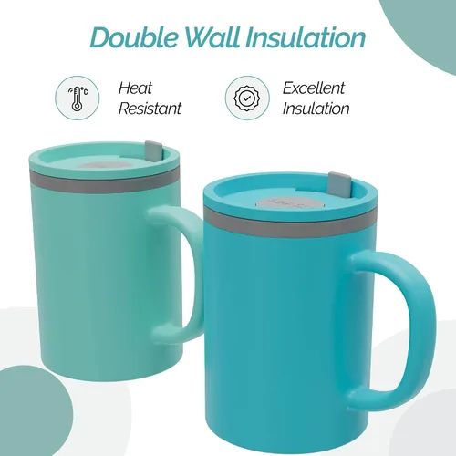 Vista 3 de Copco Taza de escritorio icónica de 16 onzas, color aguamarina y menta, juego de 2