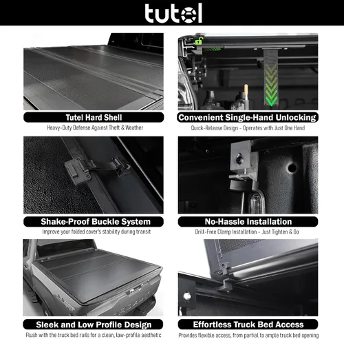 Vista 5 de Tutel - Funda para cama de camioneta de perfil bajo con caparazón duro plegable Se adapta a Toyota Tundra 2022-2026 Cama de 5'6'' (66.7')