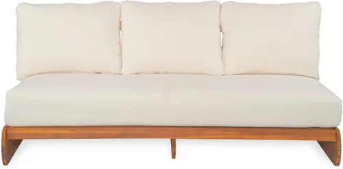 Vista 4 de Christopher Knight Home Poppy - Sofá de madera de acacia para exteriores de 3 plazas con cojín, sofá de madera para patio con cojín, cómodo sofá